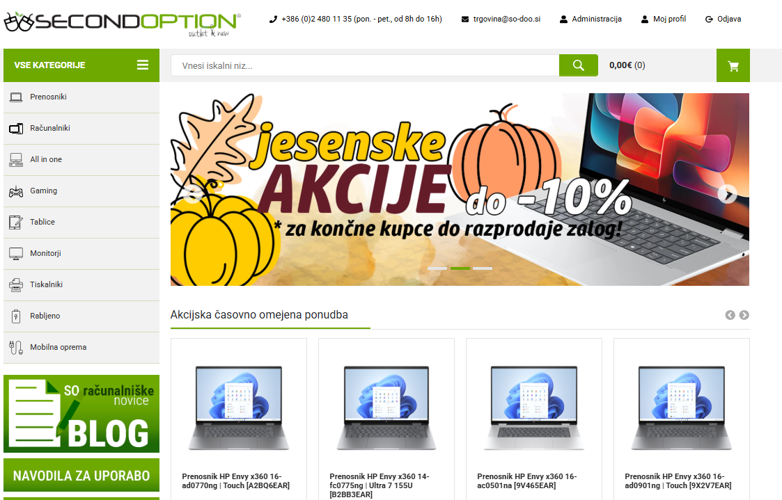 Screenshot domače strani homepage za računalniško podjetje so d.o.o. z integriranim linkom